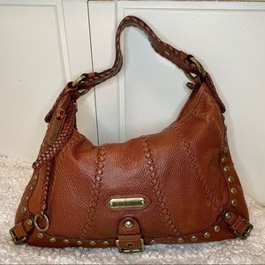 Isabella Fiore Brown Cognac Leather Bag with gold studs Shoulder Bag